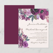 Elegantes Lila-Pflaume-Lila-Blumen-Skript-Hochzeit