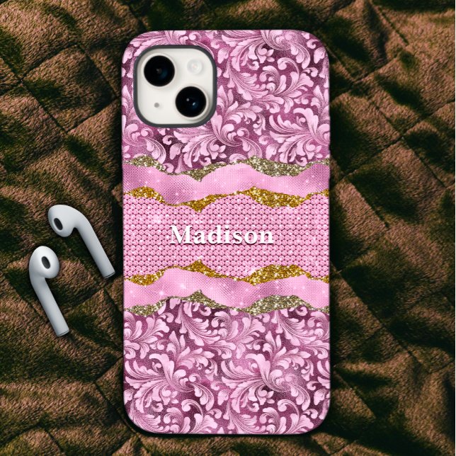 Elegantes, Lila-pinkfarbenes Monogramm aus Blüteng Case-Mate iPhone Hülle (Von Creator hochgeladen)