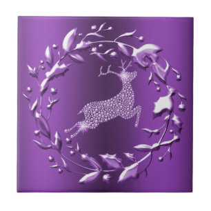 Elegantes Lila Reindeer Weihnachten Fliese