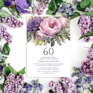Elegantes lila rosa Blumen 60. Geburtstag Einladung