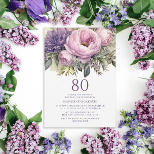 Elegantes lila rosa Blumen-80. Geburtstag Einladung