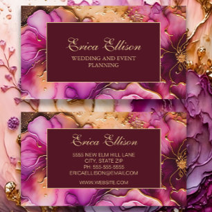 Elegantes lila rosa burgunderrot goldenes Blumen-D Visitenkarte