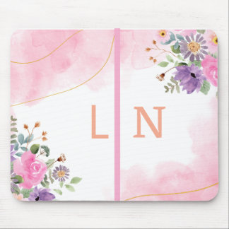 Elegantes lila-rosa florales Monogramm Anfangsjour Mousepad