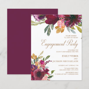 Elegantes lila rosa goldenes florales Verlobungssk Einladung