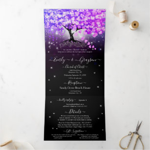 Elegantes lila rosa Herzblatt Hochzeit Tri-Fold Dreifach Gefaltete Einladung