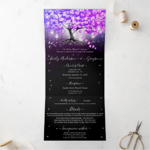 Elegantes Lila Rosa Herzblatt Hochzeits-Tri-Fold Dreifach Gefaltete Einladung
