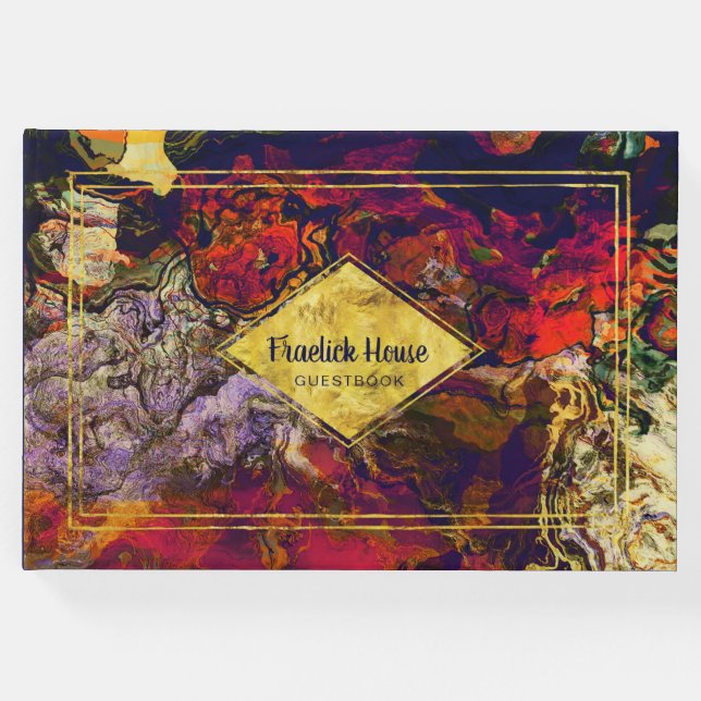 Elegantes Lila Rot Abstrakt mit Imitats Gold Accen Gästebuch (Vorderseite)