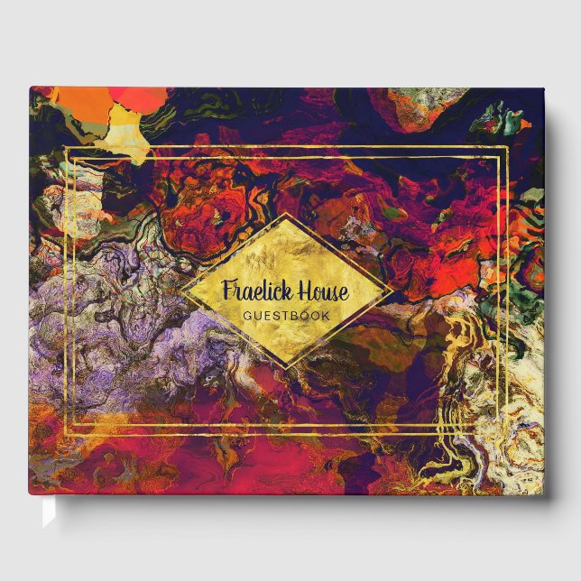 Elegantes Lila Rot Abstrakt mit Imitats Gold Accen Gästebuch (Vorderseite)