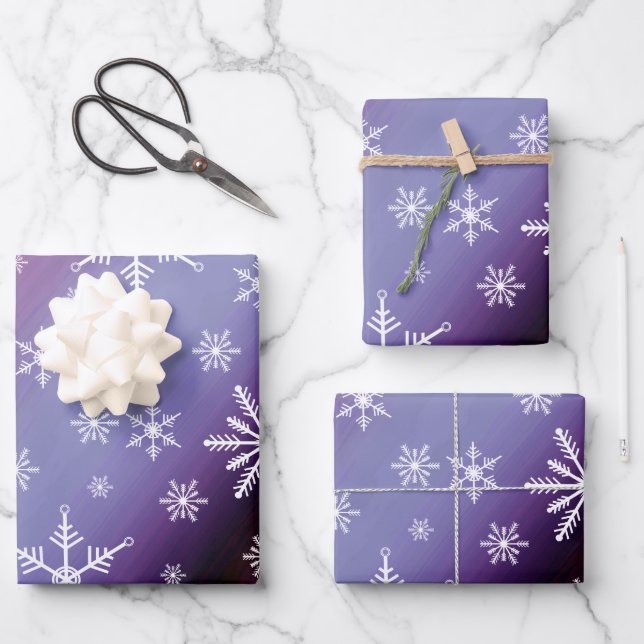 Elegantes lila Schneeflocken-Gradient-Geschenk Geschenkpapier Set (Vorderseite)