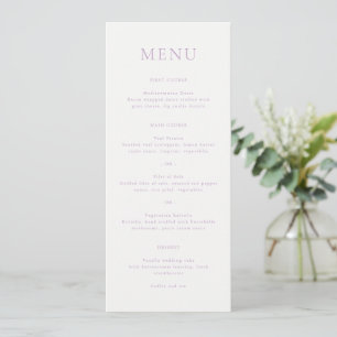 Elegantes lila Schriftmonogramm Hochzeit Menükarte