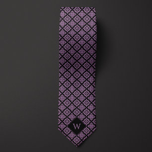 Elegantes Lila-Schwarz-Arabesque-Monogramm Krawatte