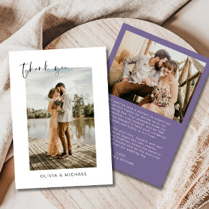 Elegantes Lila Script Foto Hochzeit Dankeschön Kar Dankeskarte