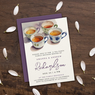 Elegantes Lila Script Tea Party Wiedersehen Wasser Einladung