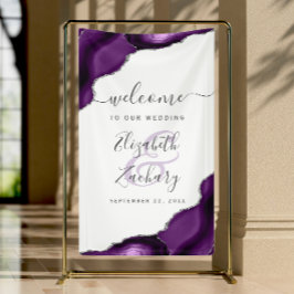 Elegantes lila-silbernes Achat-Hochzeits-Willkomme Banner
