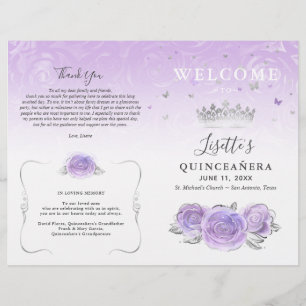 Elegantes lila-silbernes Quinceanera-Programm