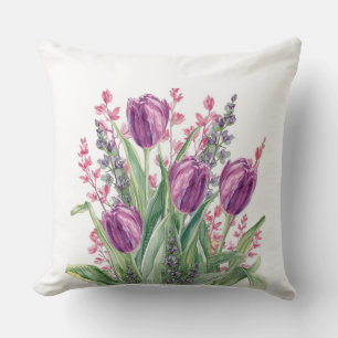 Elegantes, lila Tulpenblumenmuster lila Streifen Kissen