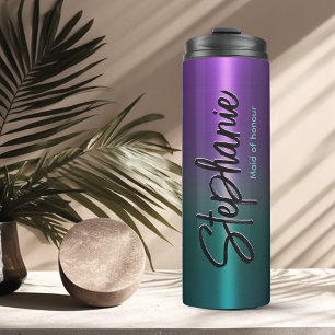 Elegantes lila türkises Ombré-Monogramm Thermosbecher