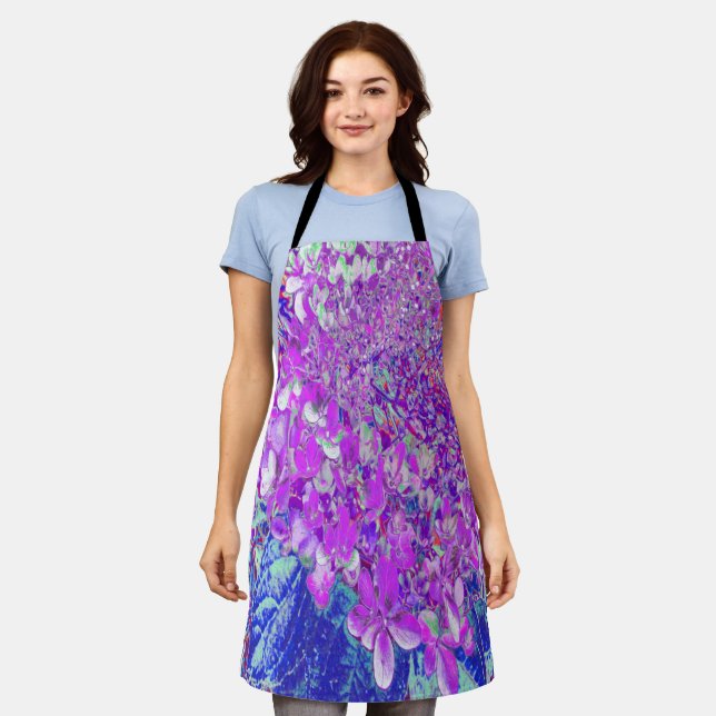 Elegantes Lila und blaues Limelight Hydrangea Schürze (Getragen)