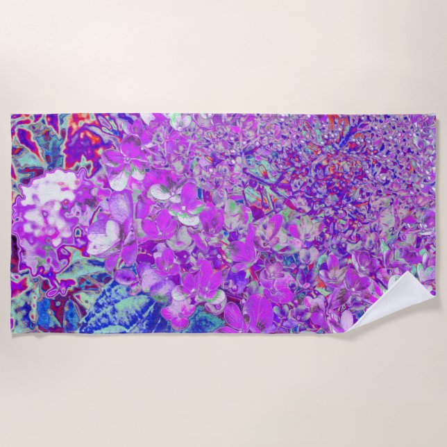 Elegantes Lila und blaues Limelight Hydrangea Strandtuch (Vorderseite)