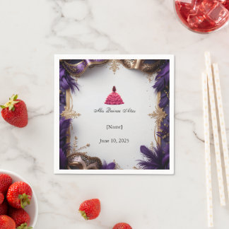 Elegantes Lila und Gold Quinceñera Party Serviette