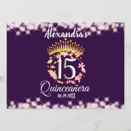 Elegantes Lila und Gold Quinceñera Spanisches Menü Menükarte
