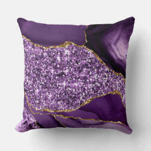 Elegantes lila und goldenes Glitter-Ozean-Achat Kissen