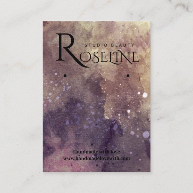 Elegantes Lila und goldenes Watercolor-Ohrring-Dis Visitenkarte (Vorderseite)