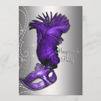 Elegantes Lila und graues Masquerade Party Einladung
