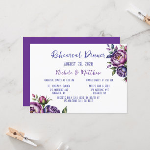 Elegantes Lila und Magenta Peony Probe Dinner Einladung