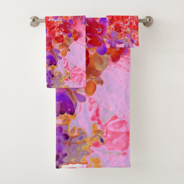 Elegantes Lila und Orange Limelight Hydrangea Badhandtuch Set (Insitu)