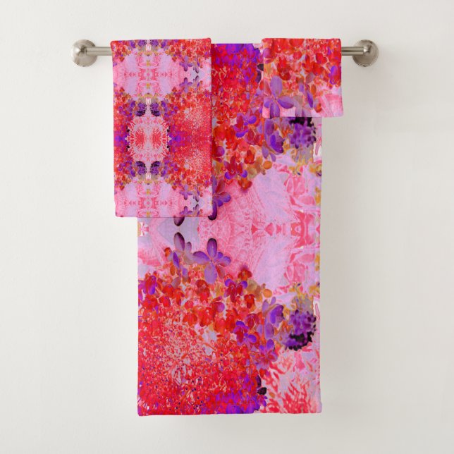 Elegantes Lila und Orange Limelight Hydrangea Badhandtuch Set (Insitu)