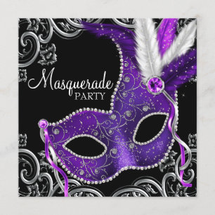 Elegantes Lila und schwarzes Masquerade-Party Einladung