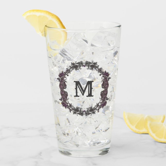 Elegantes Lila und Silver Gerahmtes Monogramm Glas (Vorderseite Ice)