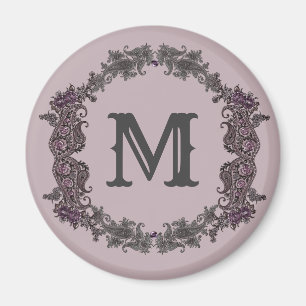 Elegantes Lila und Silver Gerahmtes Monogramm Magnet