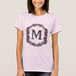 Elegantes Lila und Silver Gerahmtes Monogramm T-Shirt