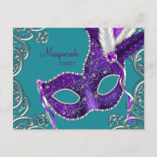 Elegantes Lila und türkisfarbenes blaues Masquerad Einladung