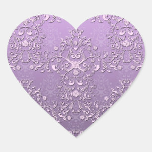 Elegantes lila und violettes zweifarbiges Damast Herz-Aufkleber