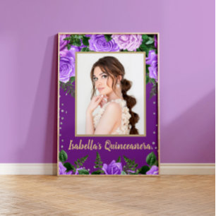 Elegantes lila vintage Blumen Quinceañera Foto  Poster