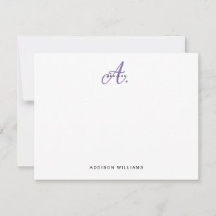 Elegantes Lila Violet Script Monogram Mitteilungskarte