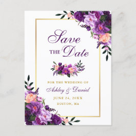 Elegantes, Lila Violett-Blumengold Save the Date Ankündigungspostkarte