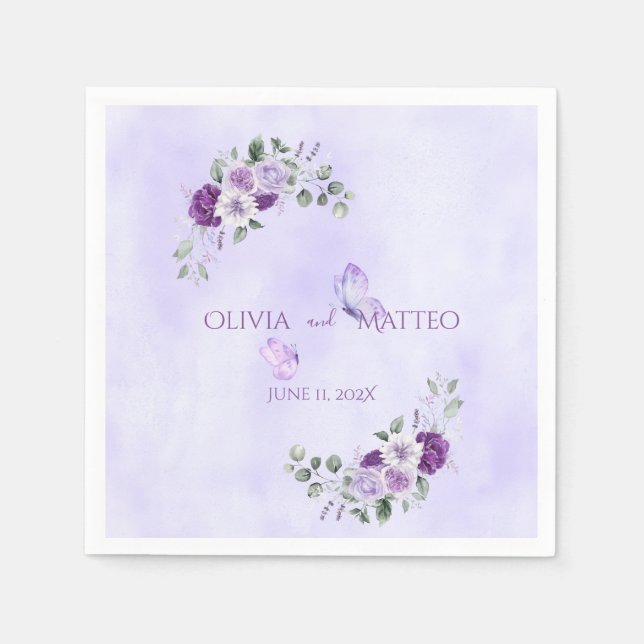Elegantes lila Wasserfarben-Blumenmuster Serviette (Vorderseite)