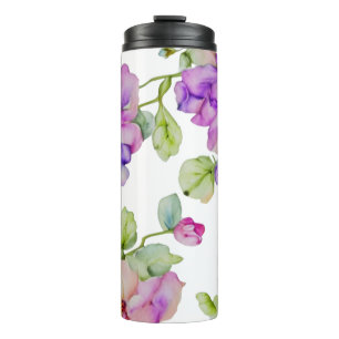 Elegantes lila Wasserfarben-Blumenmuster Thermosbecher