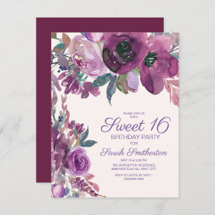 Elegantes Lila Wasserfarben Blumensaft 16 Girls Einladung
