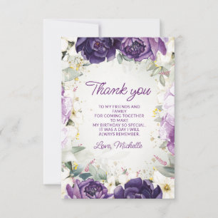 Elegantes lila weißes florales Geburtstags-Dankesc Dankeskarte