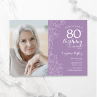 Elegantes Lila weißes Foto, 80. Geburtstag