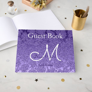 Elegantes lila-weißes Hochzeitsmonogramm Gästebuch
