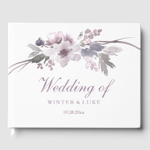 Elegantes Lila Winter Floral Wedding Gästebuch