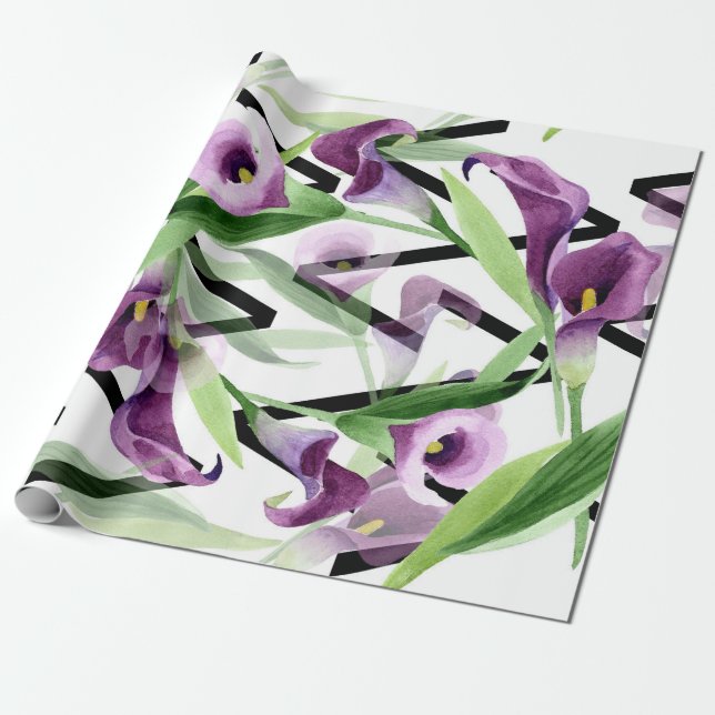 Elegantes Lila Wrapping-Papier für Calla-Blume Geschenkpapier (Ungerollt)