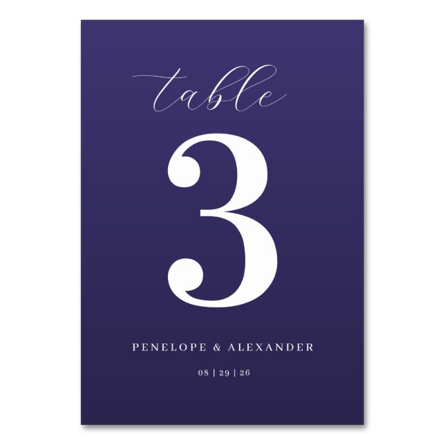 Elegantes lila Zahl-Tischschild Tischnummer (Vorderseite)