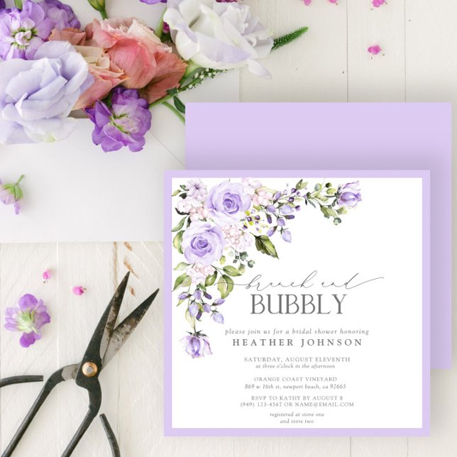 Elegantes Lilac Floral Brunch & Bubbly Brautparty Einladung (Von Creator hochgeladen)